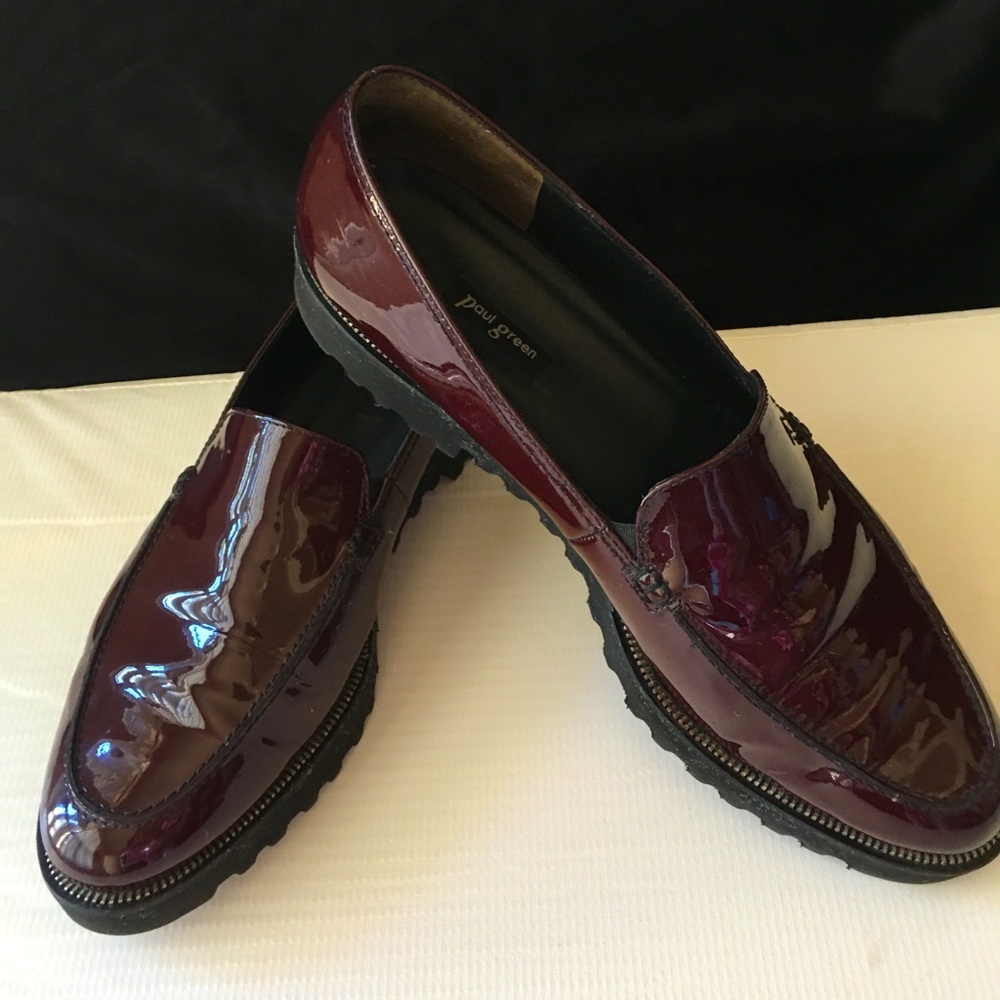 Paul Green Burgundy Patent Leather Loafers. size 10